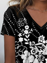 Women's Casual Contrasting Floral V-Neck Loose T-Shirt