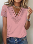 Women's Lace Casual V Neck Loose T-Shirt