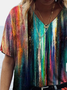 V Neck Ombre Casual Loose T-Shirt