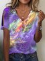 Women‘s V Neck  T-Shirt Loose Abstract Casual Short Sleeves 