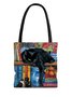 Black Cat Abstract Painting Linen Canvas Tote Bag Shoulder Environmentally Friendly Biodegradable