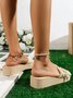 Daisy Applique Fringe Decor Canvas Platform Slide Sandals