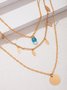 Gold Geometric Blue Crystal Layered Necklace Everyday Casual Jewelry