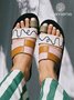 Embroidery Color Block Casual Toe Ring Slide Sandals