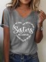 Women's Sister Text Letters Casual V Neck Loose T-Shirt