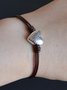 Casual Silver Heart Leather Rope Beaded Bracelet Everyday Casual Western Style Jewelry