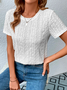 Women's Loose Casual Crew Neck Solid Eyelet Embroidery Round Neck Tee