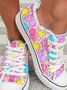 Easter Colorblock Bunny Print Fringe Hem Lace-Up Canvas Shoes
