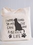 “I Work Hard” Alphabet Cat Pattern Canvas  Shoulder Bag Daily Casual Women  Large Capacity