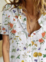 Loose Shirt Collar Floral Linen Blouse