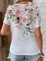 Floral Casual V Neck Lace T-Shirt