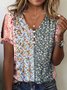 Disty Floral V Neck Loose Casual Shirt