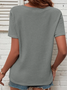 Loose Casual V Neck Plain Waffle Knit Notched Neck Pocket Patched T-Shirt