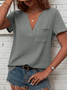 Loose Casual V Neck Plain Waffle Knit Notched Neck Pocket Patched T-Shirt