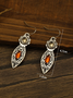 Vintage Silver Ethnic Design Earrings with Red Crystals Women's Jewelry