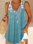 Plus Size Casual Loose Floral V Neck Tank Top