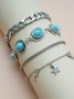 Casual Silver Metal Turquoise Layered Bracelet Ethnic Urban Jewelry