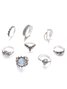 8Pcs Casual Silver Metal Moonstone Opal Ring Set Holiday Daily Women Jewelry