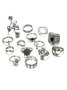 14Pcs Vintage Floral Ethnic Pattern Metal Ring Set Casual Vacation Jewelry