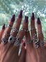 14Pcs Vintage Floral Ethnic Pattern Metal Ring Set Casual Vacation Jewelry