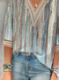 Women's Lace T-Shirt Ombre V Neck Half Sleeve Tops Blue Yellow Green