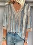 Women's Lace T-Shirt Ombre V Neck Half Sleeve Tops Blue Yellow Green