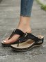 Hollow Out Metal Decor Wedge Thong Slide Sandals