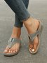 Hollow Out Metal Decor Wedge Thong Slide Sandals