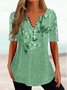 Women's Casual Tunic Regular Fit Floral V Neck Shirt Gray Green Pink