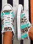 Glitter Printed Leopard Fringe Hem Casual Canvas Shoes