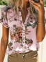 Women's Floral Short Sleeve Shirt Simple Summer T-Shirts White Pink Blue Red