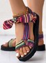 Vacation Ethnic Striped Hook and Loop Strappy Sandals