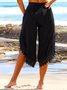 Linen Casual High Waisted Black Lace Stitching Beach Pants