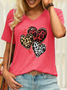 Women’s Leopard Heart V Neck Casual T-Shirt