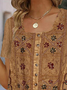 Women's Ethnic T-shirt Square Neck Casual Summer Shirt Brown