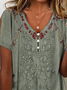 Ethnic Buttoned T-Shirt for Women Casual V Neck Western Style Tops