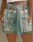 Floral Tribal Print Hollow Out Belted Shorts
