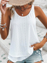 Loose Geometric Elegant Crew Neck Solid Eyelet Embroidery Tank Top