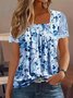 Casual Lace Square Neck Floral Shirt