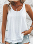 Loose Geometric Elegant Crew Neck Solid Eyelet Embroidery Tank Top