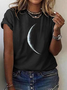 Plus Size Casual Jersey Crew Neck Moon T-Shirt