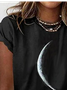 Plus Size Casual Jersey Crew Neck Moon T-Shirt