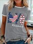 Women's Funny Love Grandma Life America Flag Graphic Printing 4th Of July Regular Fit Cotton-Blend Casual Text Letters T-Shirt