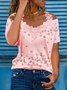 Casual V Neck Butterfly Lace Shirt
