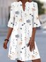 Floral Casual Loose Shirt Collar Flare Sleeve Dress