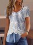 Casual Loose V Neck Lace Shirt