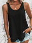 Loose Geometric Elegant Crew Neck Solid Eyelet Embroidery Tank Top