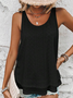 Loose Geometric Elegant Crew Neck Solid Eyelet Embroidery Tank Top