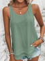 Loose Geometric Elegant Crew Neck Solid Eyelet Embroidery Tank Top