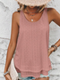 Loose Geometric Elegant Crew Neck Solid Eyelet Embroidery Tank Top